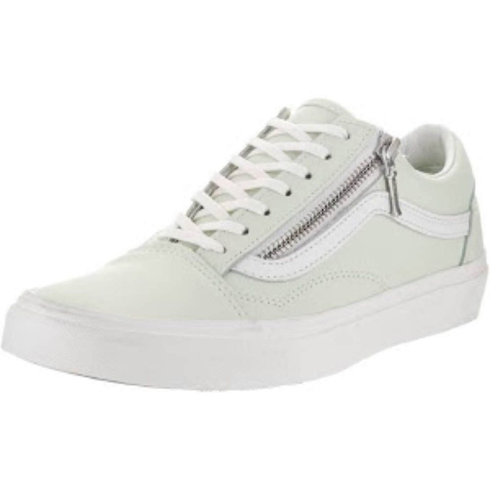 WHITE LEATHER VANS W/ GOLD ZIPPERS